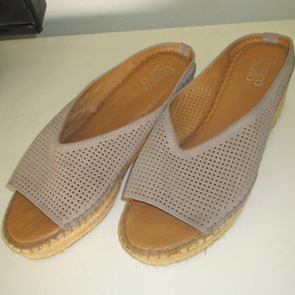 Franco Sarto Tan Laser-cut Leather 1" Platform Wedge Espadrille - Size 9.5M - Picture 7 of 9